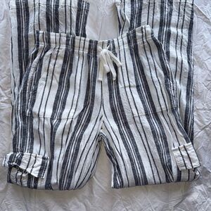 Roxy Navy & White Striped Drawstring Linen Pants small
